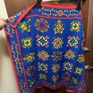 Vintage Vibrant Blue and Red Patterned Scarf